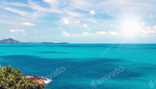 Preview: Summer Background Rock Beach At Sunset With Waves.