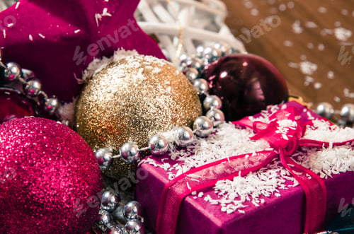 Preview: Purple And Golden Christmas Ball And Gift Decoration