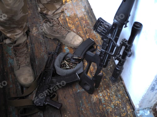 Preview: Soldier Boots, Dragunov And Handgun Close Up. War.