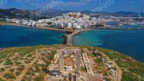 Preview: Aerial Drone Panoramic View Of Iconic And Unique Temple Of Apollon Or Portara (Gate) With