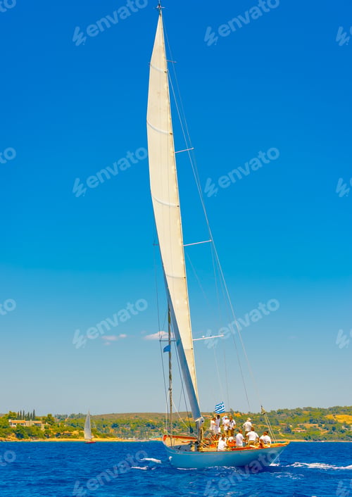 Preview: Classic Wooden Sailing Boat In A Race, Spetses Island In Greece