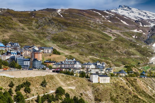 Preview: Pradollano, Spain - May 4, 2017: Town Of Pradollano In Sierra Nevada Mountains In Spain Is A