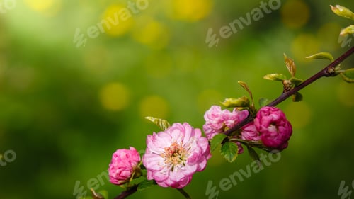 Preview: Sweet Pink Flowers Blooming Louiseania Triloba, Prunus Triloba, Amygdalus Triloba In The Spring