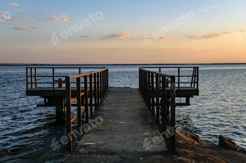 Preview: Old Bridge With Rusty Metal Rails Near Sea Port