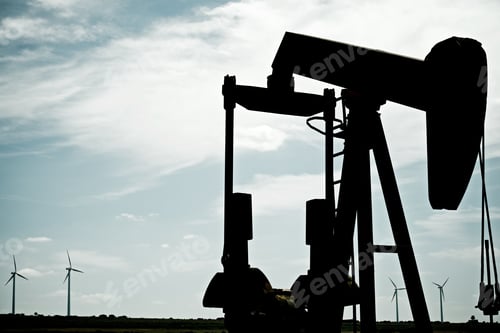 Preview: Oil Well And Windmills In Ayoluengo De La Lora, Burgo Province, Castilla Leon, Spain.