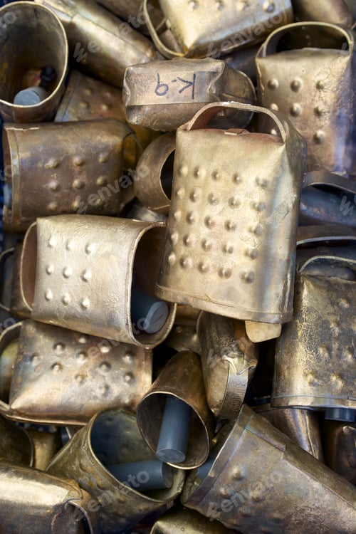 Preview: Cowbells For Cattle At A Local Flea Market, Biescas, Pyrenees, Huesca, Spain.