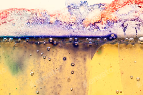 Preview: Abstract Composition With Mix Of Oil, Water And Colorful Ink With Bubbles