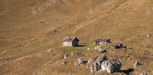 Preview: Old Cottage In Dolomites Mountains In Autumn