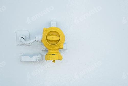 Preview: Yellow Control Valve Industrial Switch On A White Metallic Surface