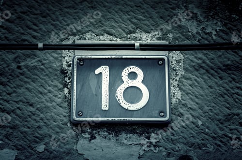 Preview: Number Eighteen, Detail Of A Number On A Wall In The City, And Figures Signal