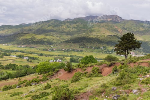 Preview: Scenic Landscape View In Albanian Mountain, Lure National Park. Village Lure In The Valley.