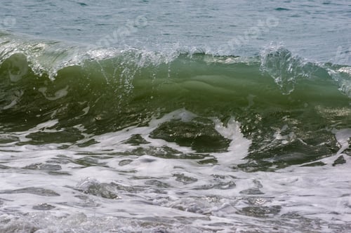 Preview: Sea Landscape Is A Pebbly Beach With Waves In White Foam