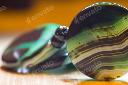 Preview: Large Polished Beads Of Beautiful Translucent Green Agate Gemstone, Macro