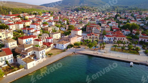 Preview: Aerial Birds Eye View Photo Taken By Drone Of Port Of Hirolakas From Picturesque And Historic