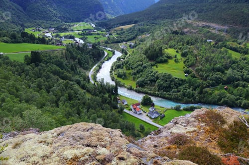 Preview: Beautiful Landscape In Norway. Fortunsdalen (Also Known As Fortundalen) Valley In Luster, Norway.
