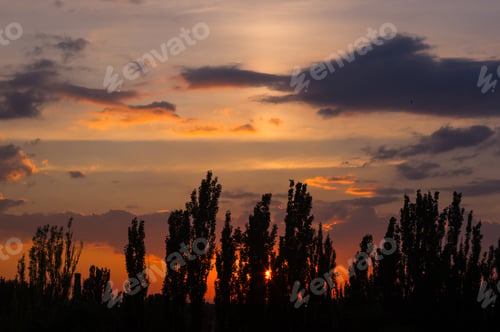 Preview: Landscape With Dramatic Light - Beautiful Golden Sunset With Saturated Sky And Clouds.