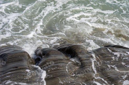 Preview: Pebble Stones On The Sea Beach, The Rolling Waves Of The Sea With Foam