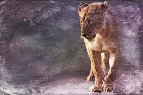 Preview: Lioness, Panthera Leo, Isolated On Textured Grunge Background