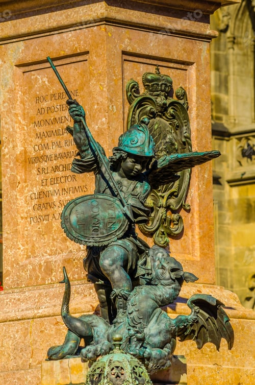 Preview: Detail Of A Statue Of Saint George Killing A Dragon In German City Munich