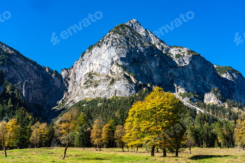 Preview: Colorful Maple Tree At Grosser Ahornboden With Impressive Karwendel Mountains In The Background