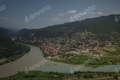 Preview: Aerial View On Old Town Mtskheta And Confluence Of The Rivers Kura And Aragvi In Georgia