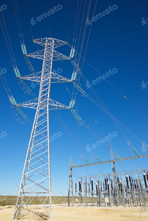 Preview: Electrical Substation And Power Line In Zaragoza Province, Aragon In Spain.