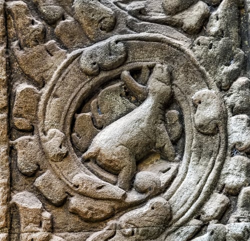 Preview: Art Of Ancient Hindu God Stone Background, Detail Of The Architecture In Bantey Srei Temple In The