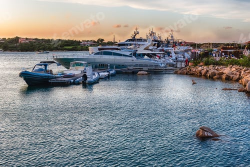 Preview: View Of The Harbor With Luxury Yachts Of Porto Cervo, Sardinia, Italy. The Town Is A Worldwide