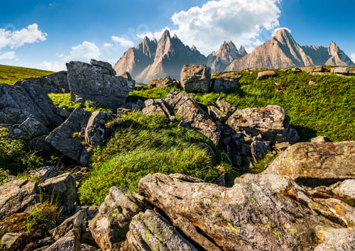Preview: Composite Image Of Rocky Peaks And Rocks On Hillside In High Tatras. Amazing Mountain Landscape In