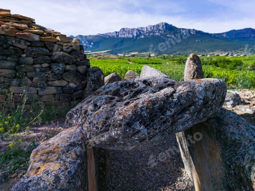 Preview: Dolmen Of San Martin In Laguardia Village In The Rioja Alavesa With The Sierra De Cantabria
