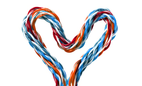 Preview: Multicolored Computer Network Electric Cable Heart Isolated On White Background Decorated With