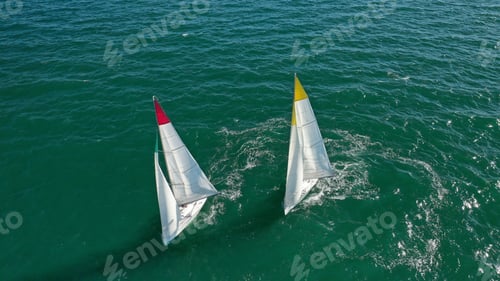 Preview: Aerial Photo Of Sail Boats Practising For Regatta Near Port Of Mikrolimano, Piraeus, Attica, Greece