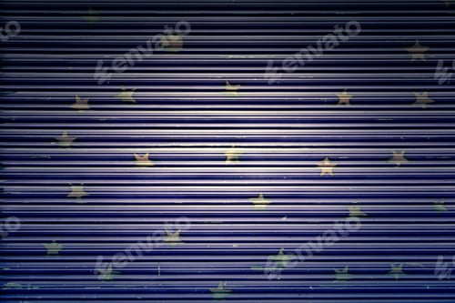 Preview: Blue Painted Metal Gate, A Gate Detail With Yellow Stars Painted Decoration In The City
