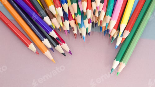 Preview: Group Of Sharp Colored Pencils With White Background And Reflexions