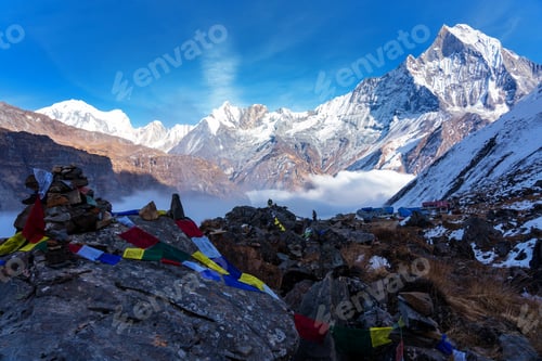 Preview: Panorama Of Mount Machapuchare (Fishtail) At Sunset, View From Annapurna Base Camp In The Nepal