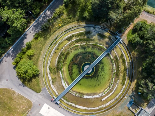 Preview: Aerial View Of Circular Round Park Structure Between Trees