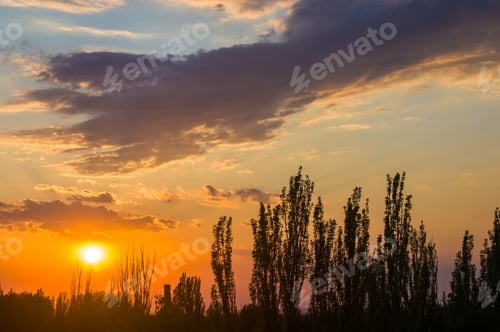 Preview: Landscape With Dramatic Light - Beautiful Golden Sunset With Saturated Sky And Clouds.