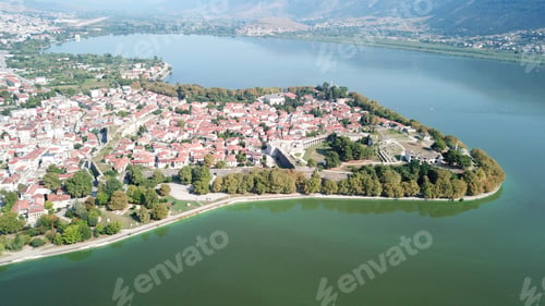 Preview: Aerial Drone Bird'S Eye View Photo Of Iconic City And Castle And Mosque Of Ioannina Surounded By