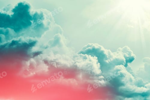 Preview: Blurred Background. Blue Sky And White Fluffy Clouds.