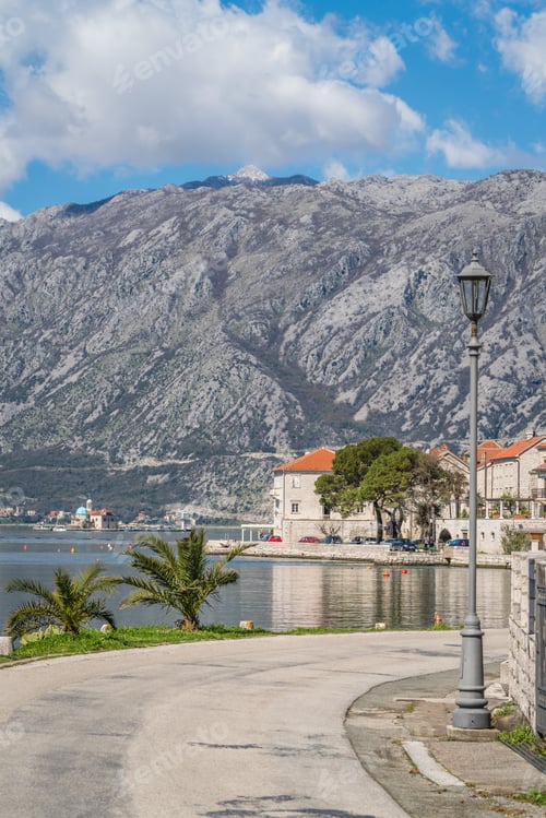 Preview: Coastal Main Road In The Beautiful Perast Town In The Kotor Bay, Montenegro