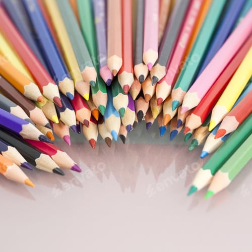Preview: Group Of Sharp Colored Pencils With Colorful Background And Reflexions