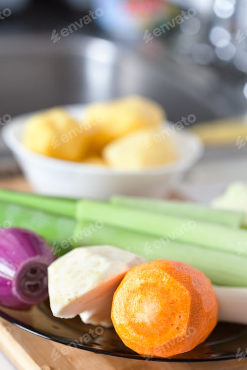 Preview: Closeup Of Vegetables On A Plate In The Kitchen