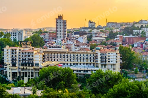 Preview: Sunset Over Traditional Houses In The Old Town Of Veliko Tarnovo, Bulgaria