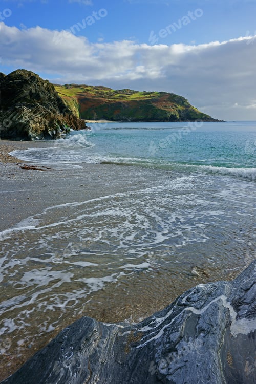 Preview: The Beautiful Cornish Beach And Coast Line Of Lantic Bay Near Polruan In Winter Time, Cornwall