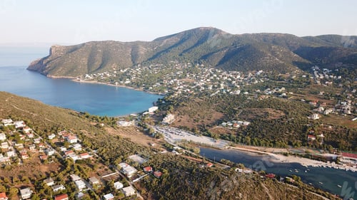 Preview: Aerial Drone View Photo Of Lovely Bay Of Porto Rafti, Avlaki Area At Sunset, Mesogeia, Attica