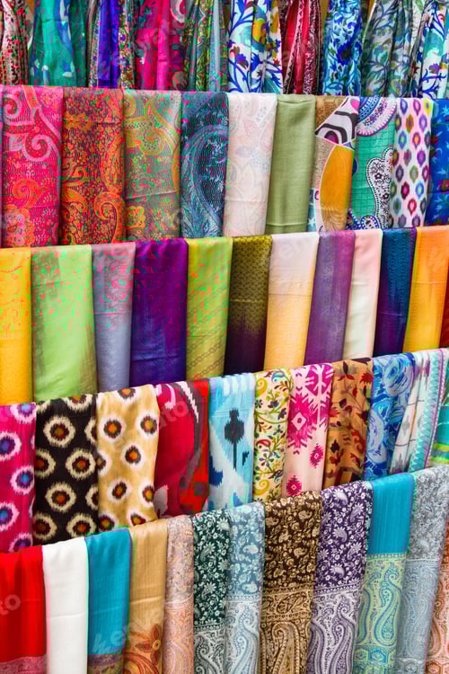 Preview: Traditional Silk Scarfs On A Market In Bukhara, Uzbekistan, Central Asia