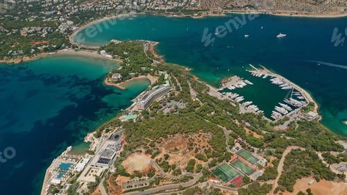 Preview: Aerial Drone Photo Of Famous Luxurious Lemos Peninsula In Vouliagemeni Area With Iconic Celebrity