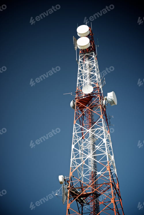 Preview: Telecommunications Tower With Clear Blue Sky.
