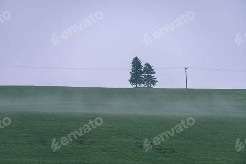 Preview: Western Carpathian Mountain Tops In Autumn Covered In Mist Or Clouds. Panoramic View From A