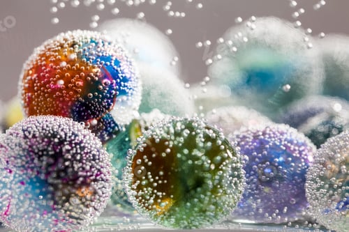 Preview: Abstract Underwater Composition With Colorful Glass Balls, Bubbles And Light